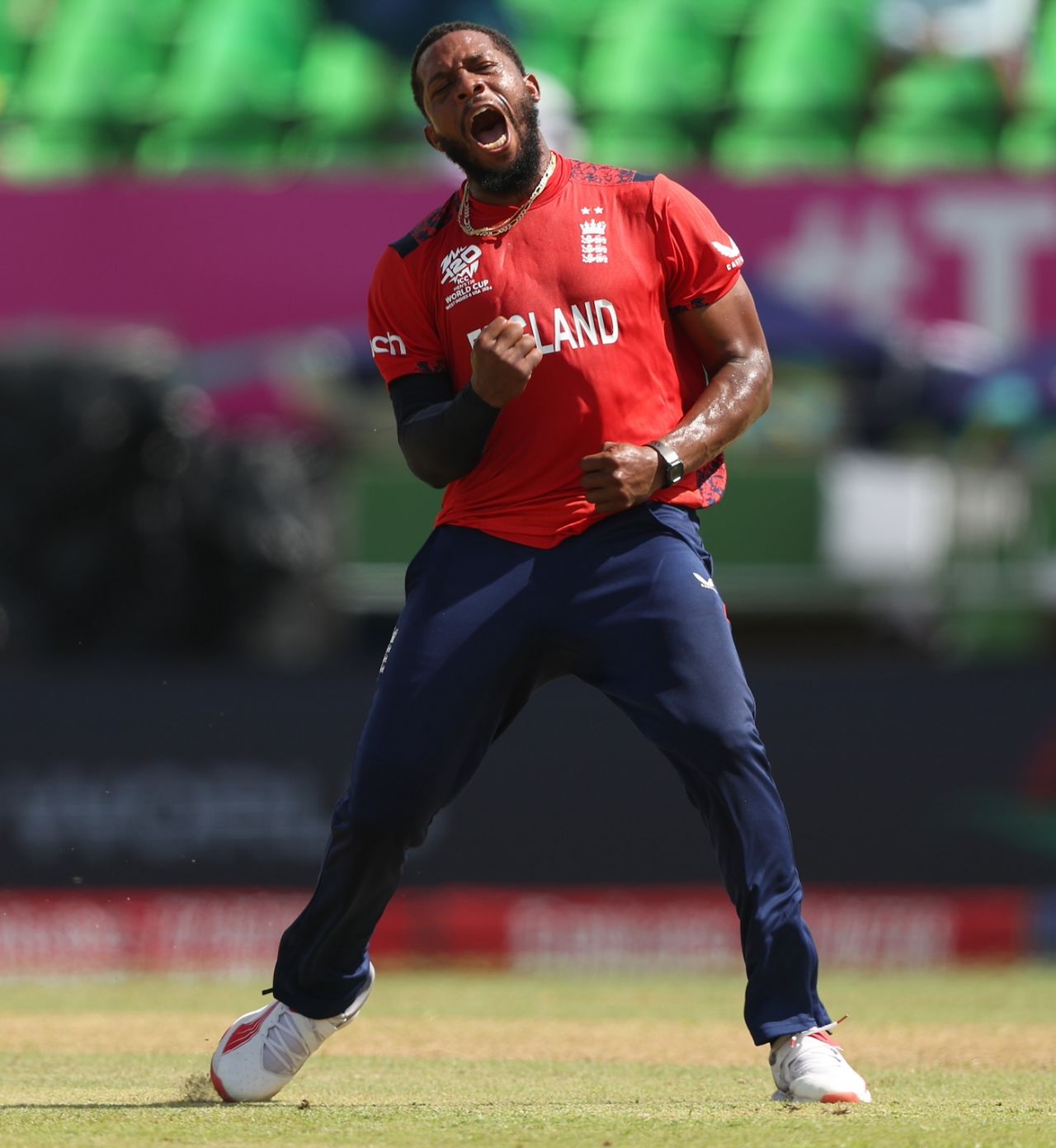 Chris Jordan sent back Shivam Dube first ball, England vs India, T20 World Cup semi-final, Providence, Guyana, June 27, 2024