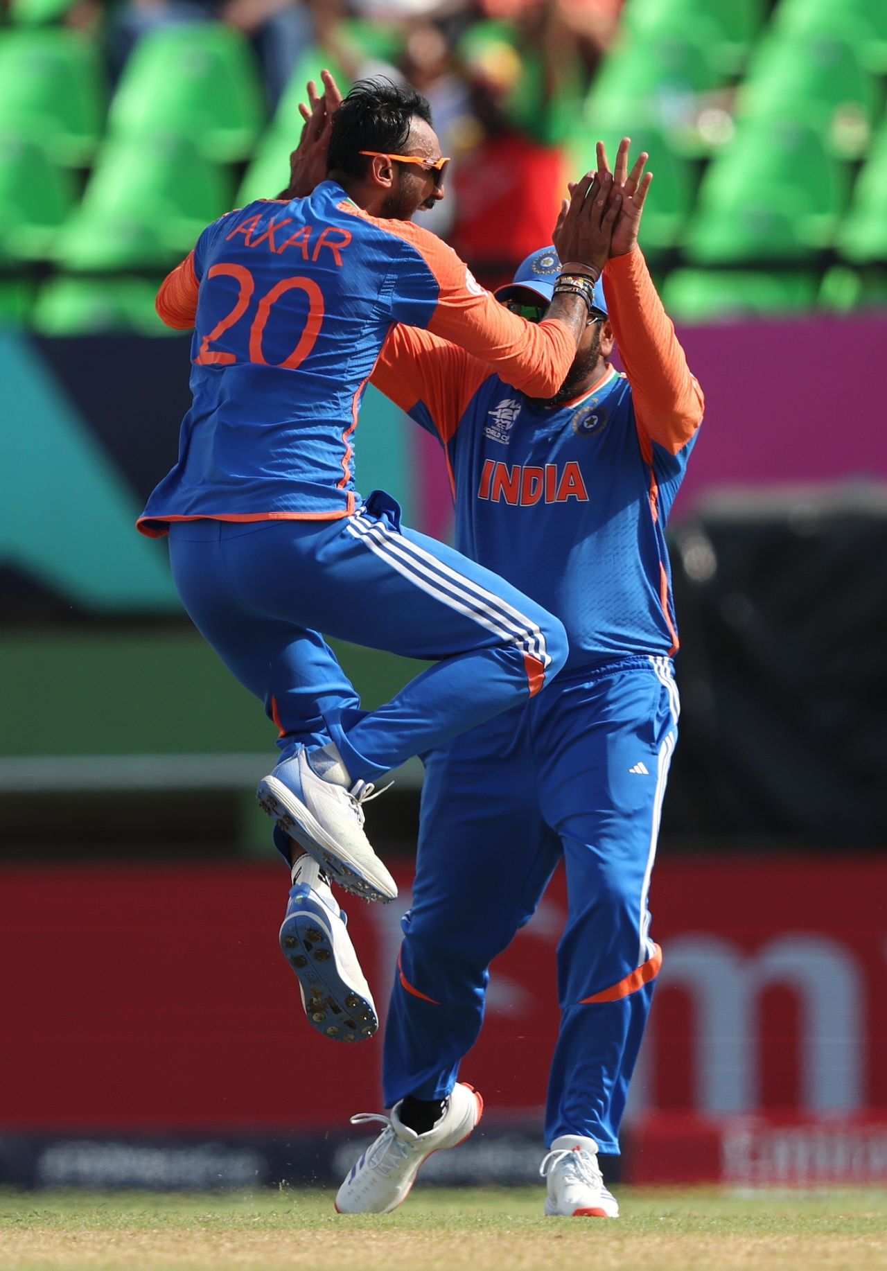 Axar Patel sent back Jonny Bairstow for his second wicket, England vs India, T20 World Cup semi-final, Providence, Guyana, June 27, 2024