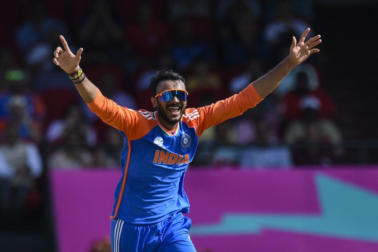 Axar Patel sent back Moeen Ali for his third wicket, England vs India, T20 World Cup semi-final, Providence, Guyana, June 27, 2024