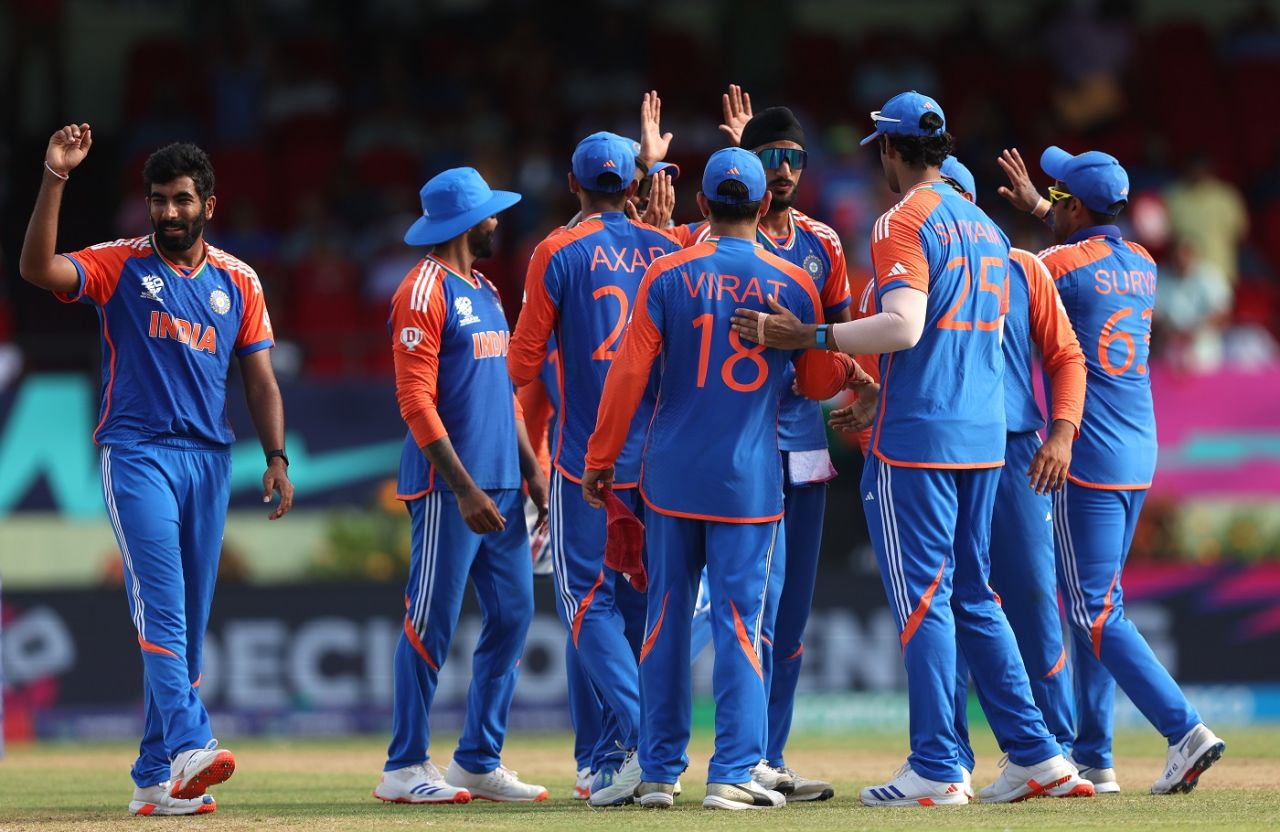 India celebrate their entry into the final, England vs India, T20 World Cup semi-final, Providence, Guyana, June 27, 2024