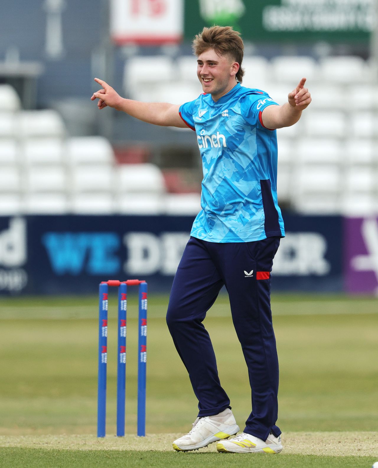 Noah Thain strikes for England in the Under-19 ODI at Chelmsford, England vs Sri Lanka, 1st Youth ODI, Chelmsford, June 28, 2024