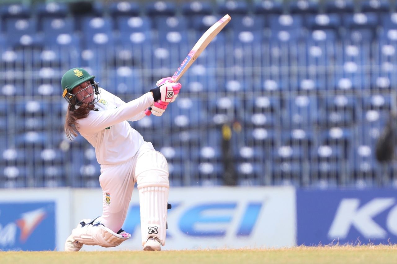 Sune Luus bashes one well over long-on for her first six in Test cricket, India vs South Africa, Only women's Test, 2nd day, Chennai, June 29, 2024
