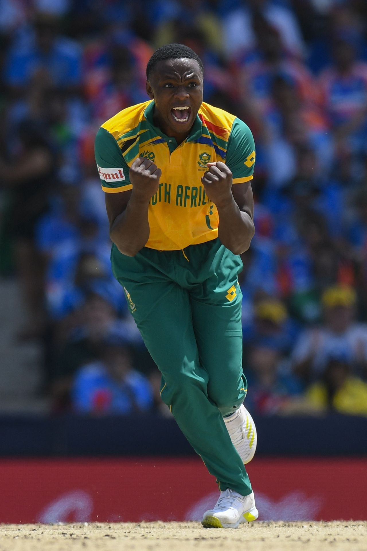 Kagiso Rabada is pumped after getting rid of Suryakumar Yadav, India vs South Africa, T20 World Cup final, Bridgetown, Barbados, June 29, 2024