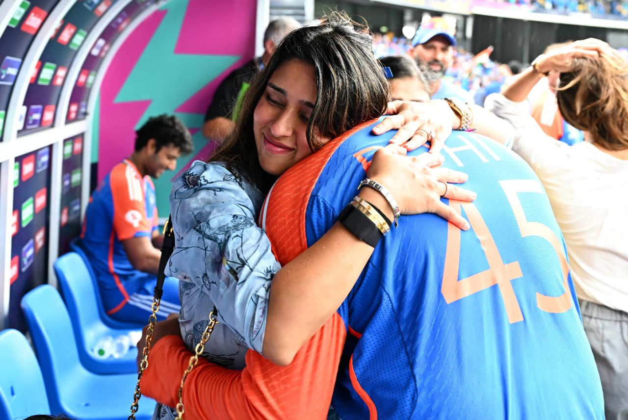 Rohit Sharma with his wife Ritika Sajdeh, India vs South Africa, T20 World Cup final, Bridgetown, Barbados, June 29, 2024
