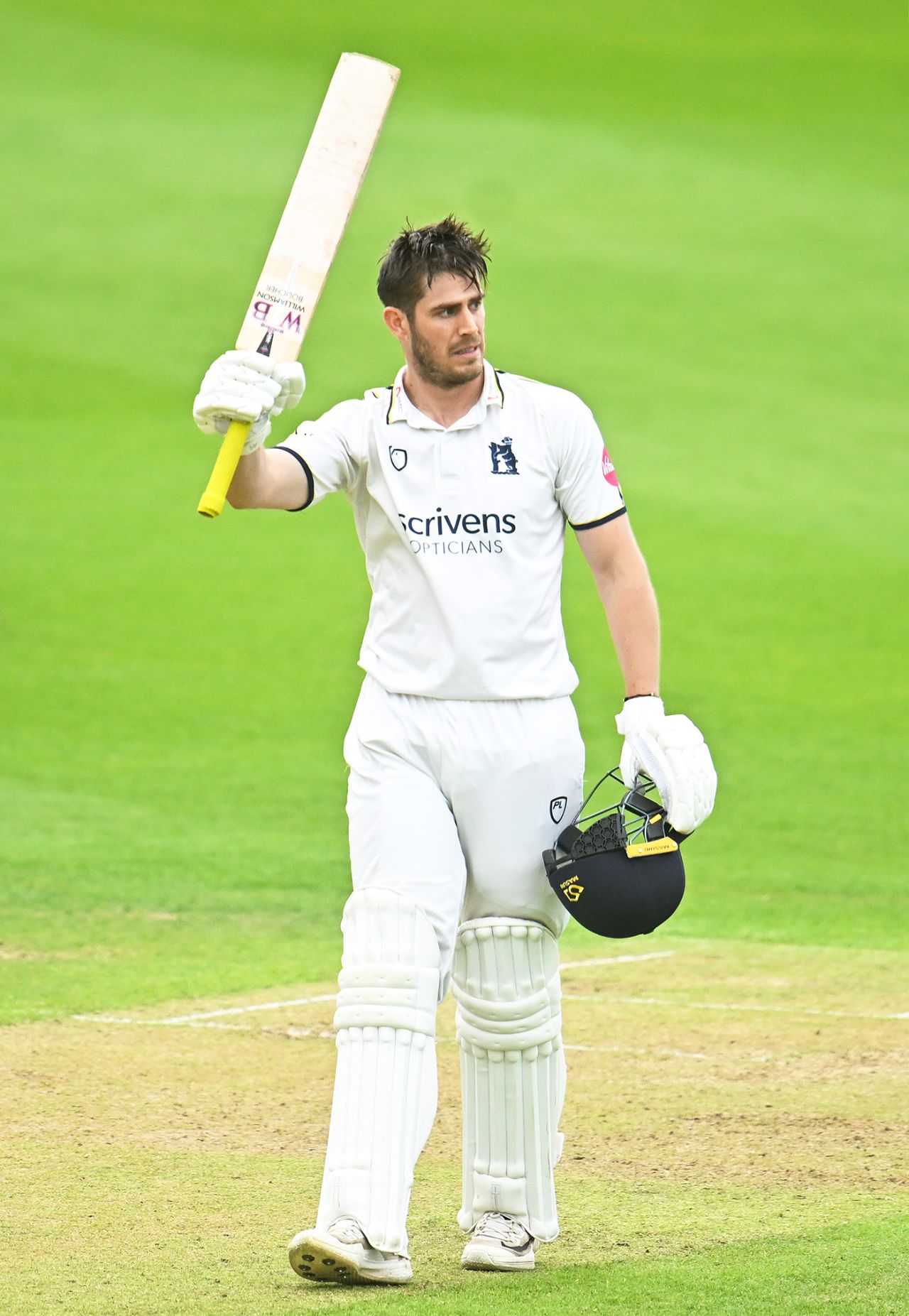 Michael Burgess acknowledges his century, Somerset vs Warwickshire, County Championship, Taunton, June 30, 2024