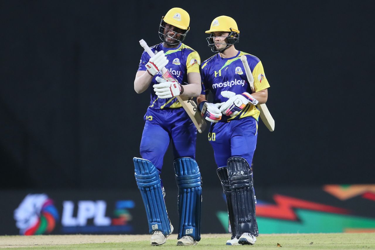 Chamindu Wickramasinghe and Mark Chapman added an unbeaten 154-run stand for the fifth wicket, Kandy Falcons vs Dambulla Sixers, Lanka Premier League 2024, Pallekele, July 1, 2024