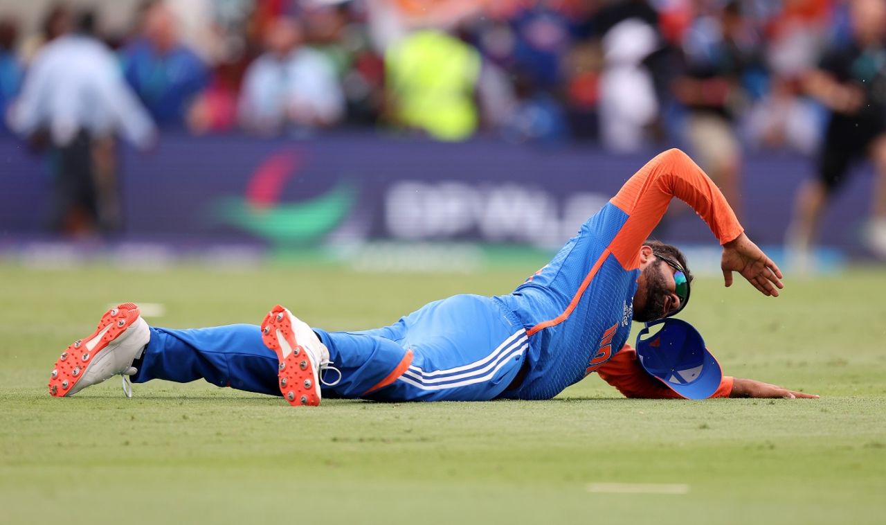 Rohit Sharma bangs on the ground in celebration, India vs South Africa, T20 World Cup final, Bridgetown, Barbados, June 29, 2024