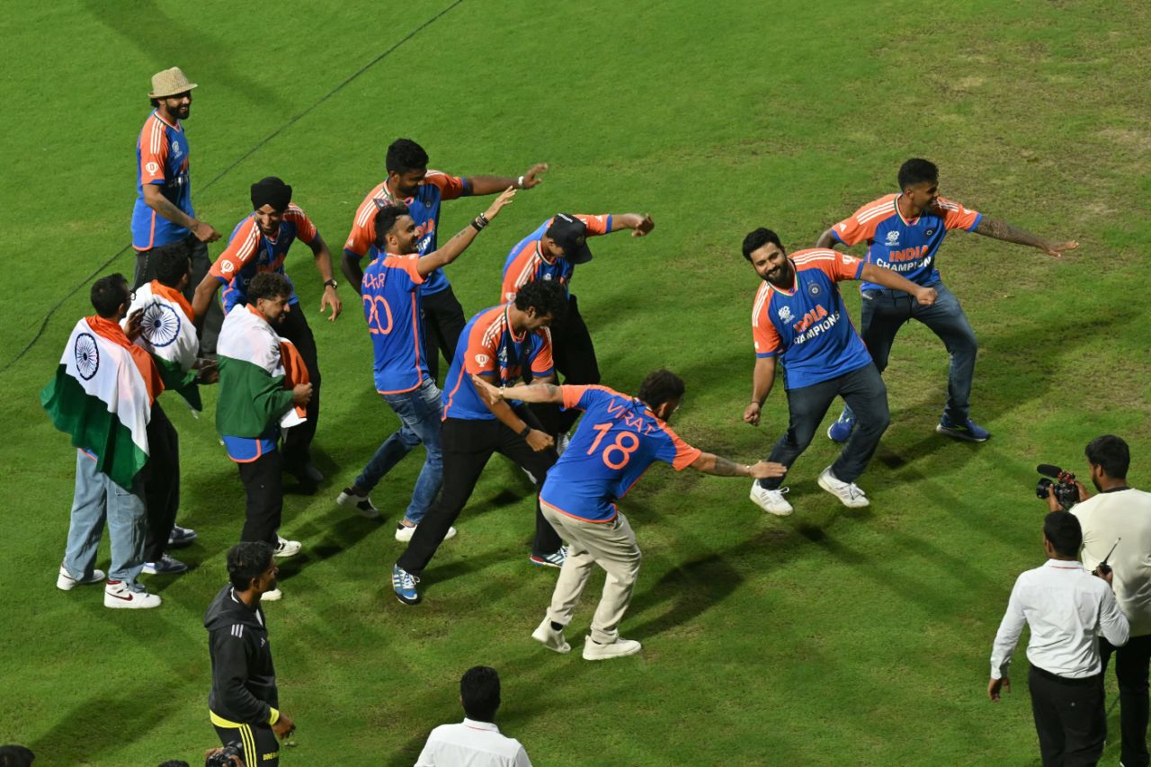 The triumphant Indian team dances its way around the Wankhede Stadium, Mumbai, July 4, 2024