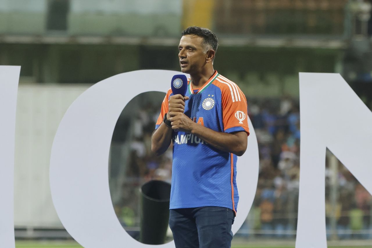 Rahul Dravid addresses the Wankhede, Mumbai, July 4, 2024