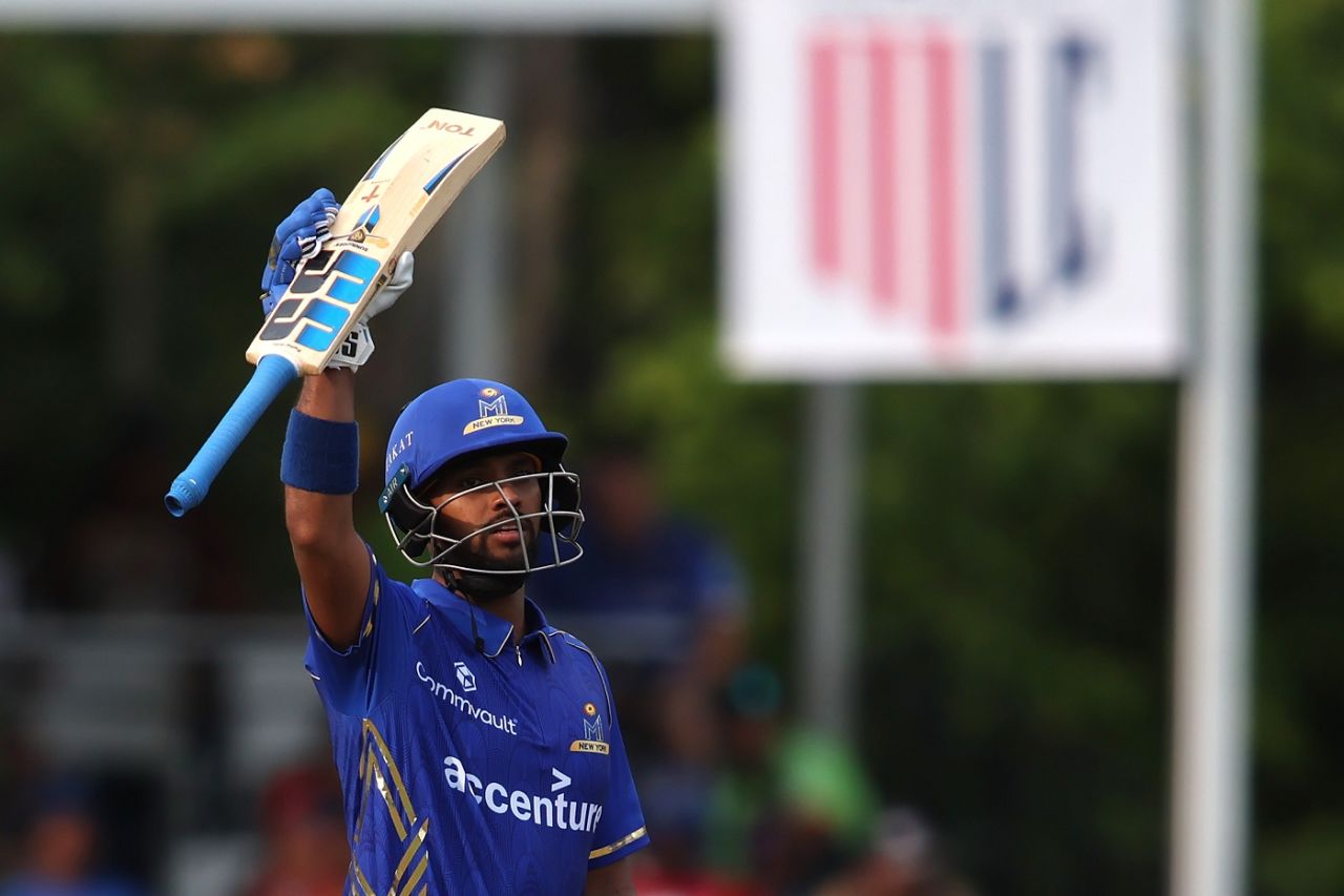 Nicholas Pooran brought up his half-century in 31 balls, MI New York vs Seattle Orcas, Major League Cricket, Morrisville, July 5, 2024