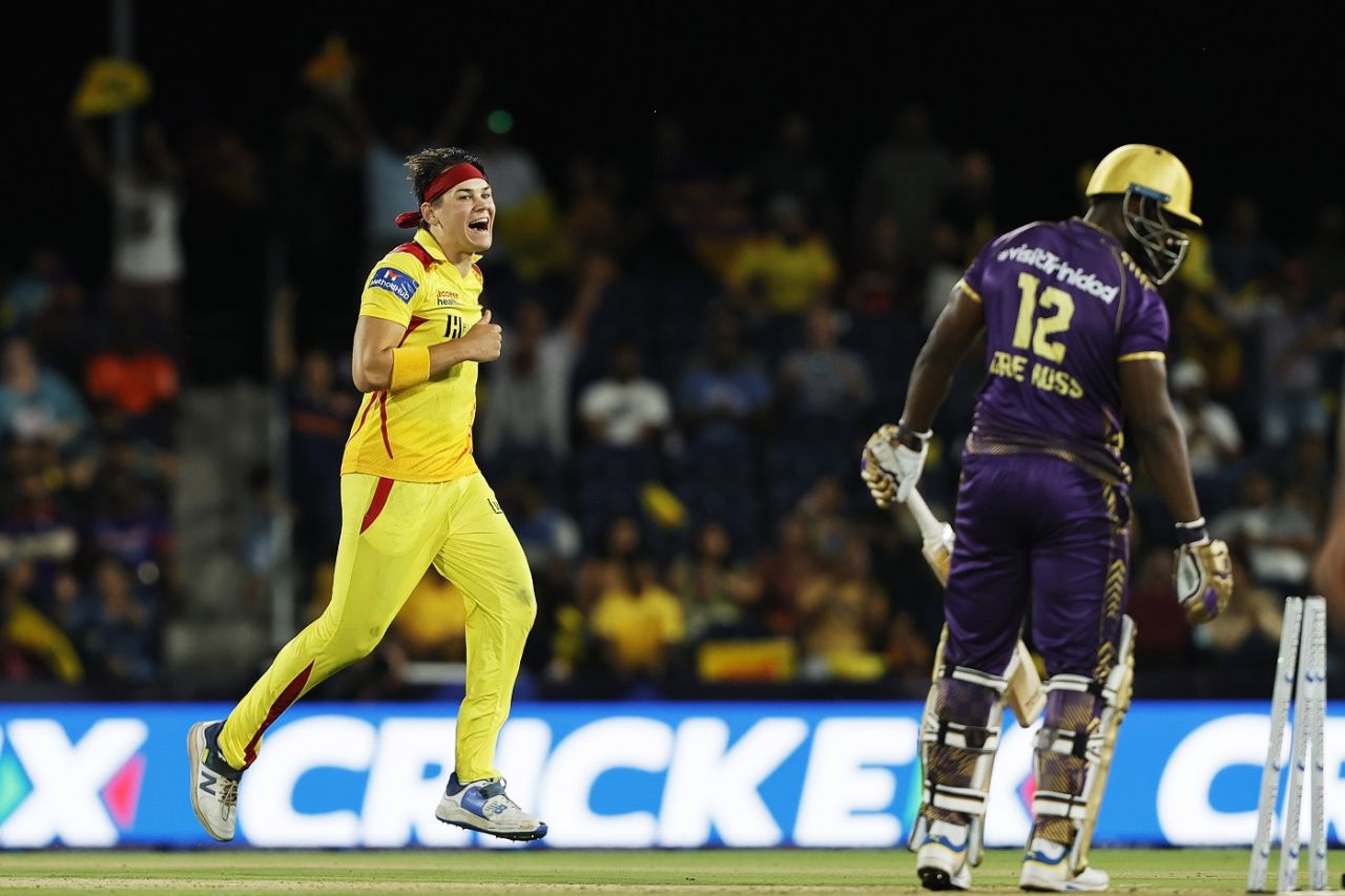 Gerald Coetzee had Andre Russell hit wicket, Texas Super Kings vs LA Knight Riders, Major League Cricket, Dallas, July 5, 2024