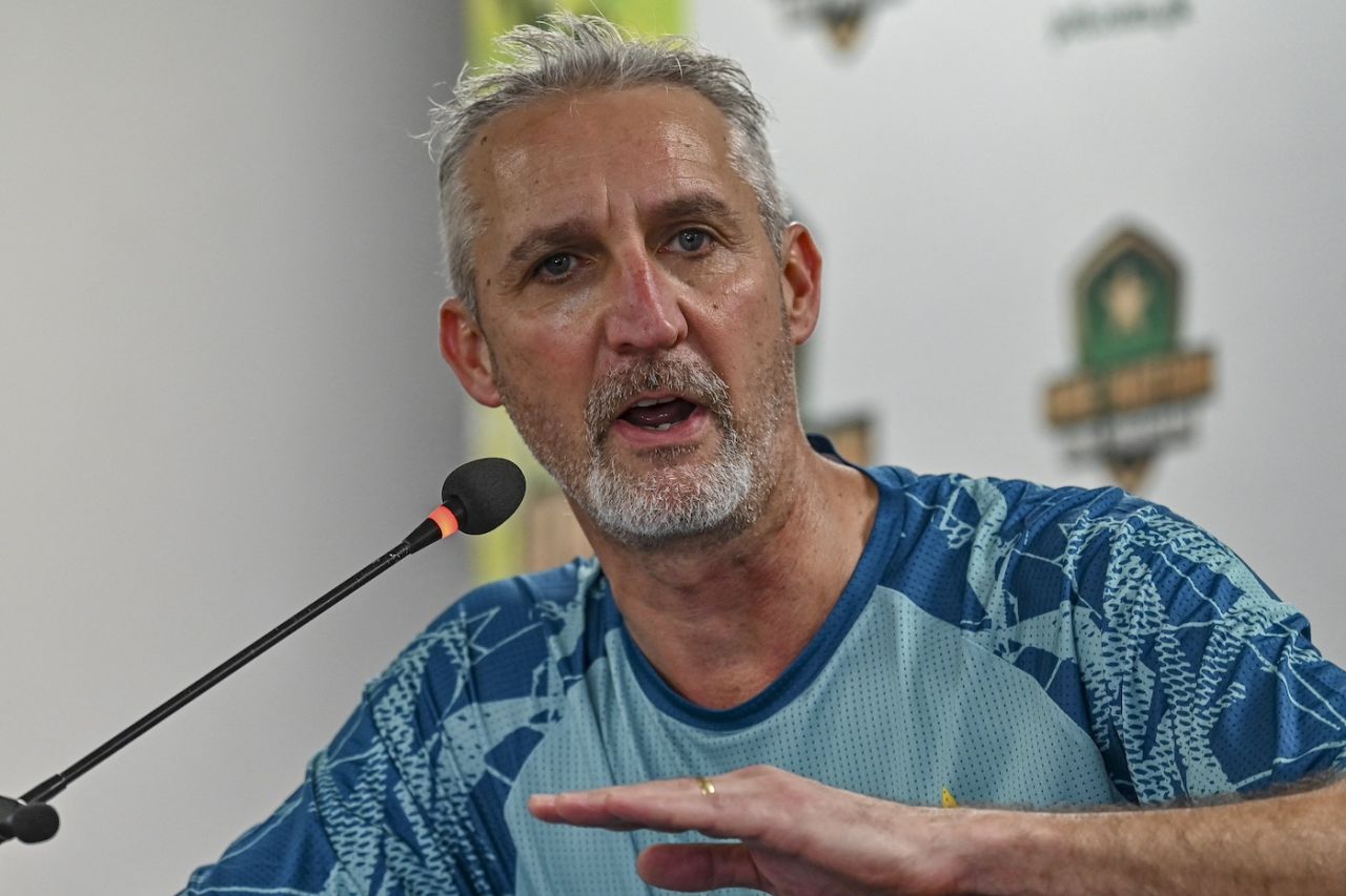 Pakistan's Test coach Jason Gillespie speaks to the media, Karachi, July 7, 2024