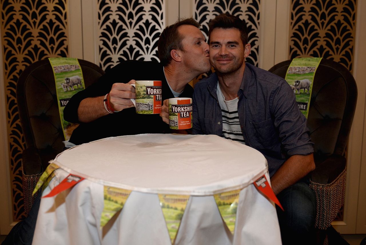 Graeme Swann and James Anderson at a promotional event for Yorkshire Tea, Sydney, November 13, 2013