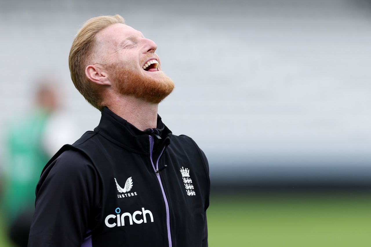 Ben Stokes is all smiles during a nets session, Lord's, July 8, 2024