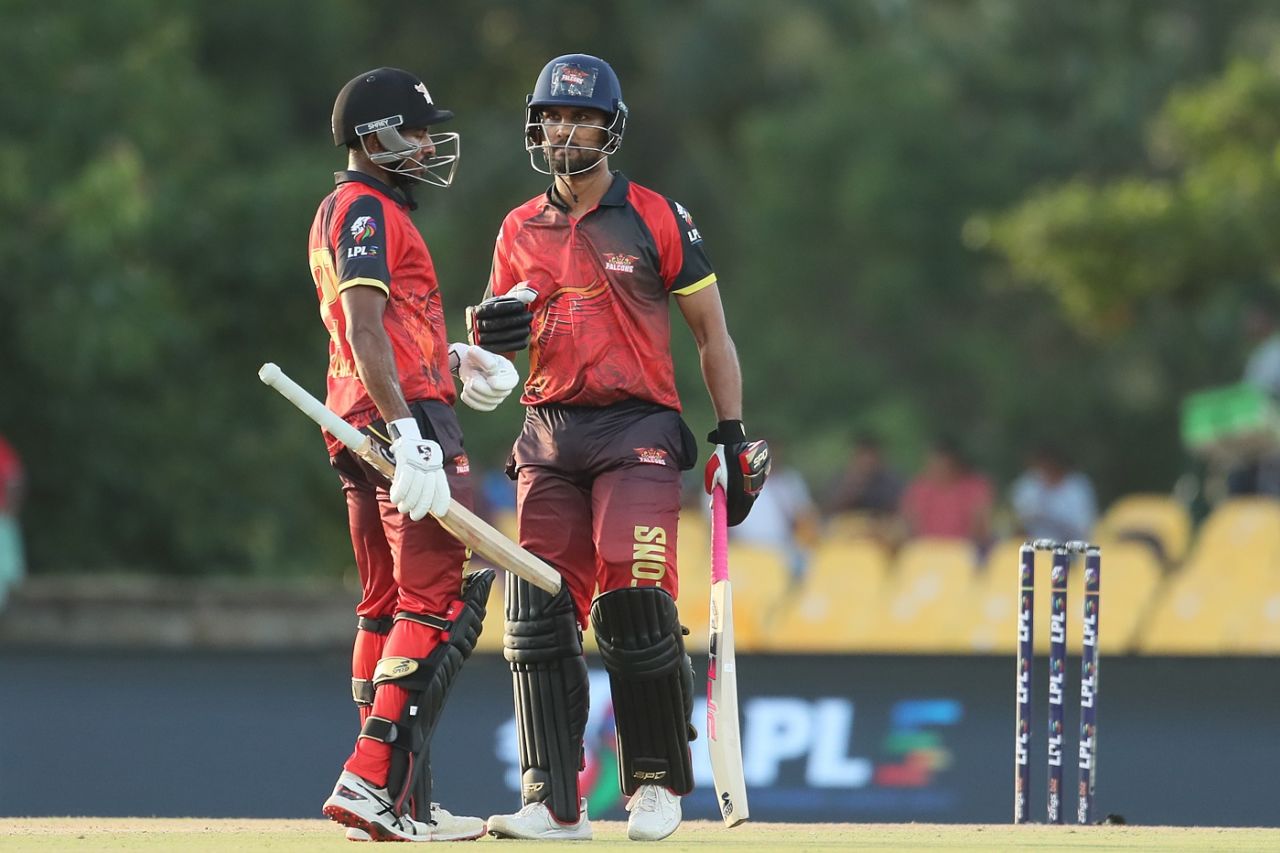 Dinesh Chandimal and Kamindu Mendis added 72 runs off just 37 balls for the third wicket, Kandy Falcons vs Jaffna Kings, LPL 2024, Dambulla, July 9, 2024
