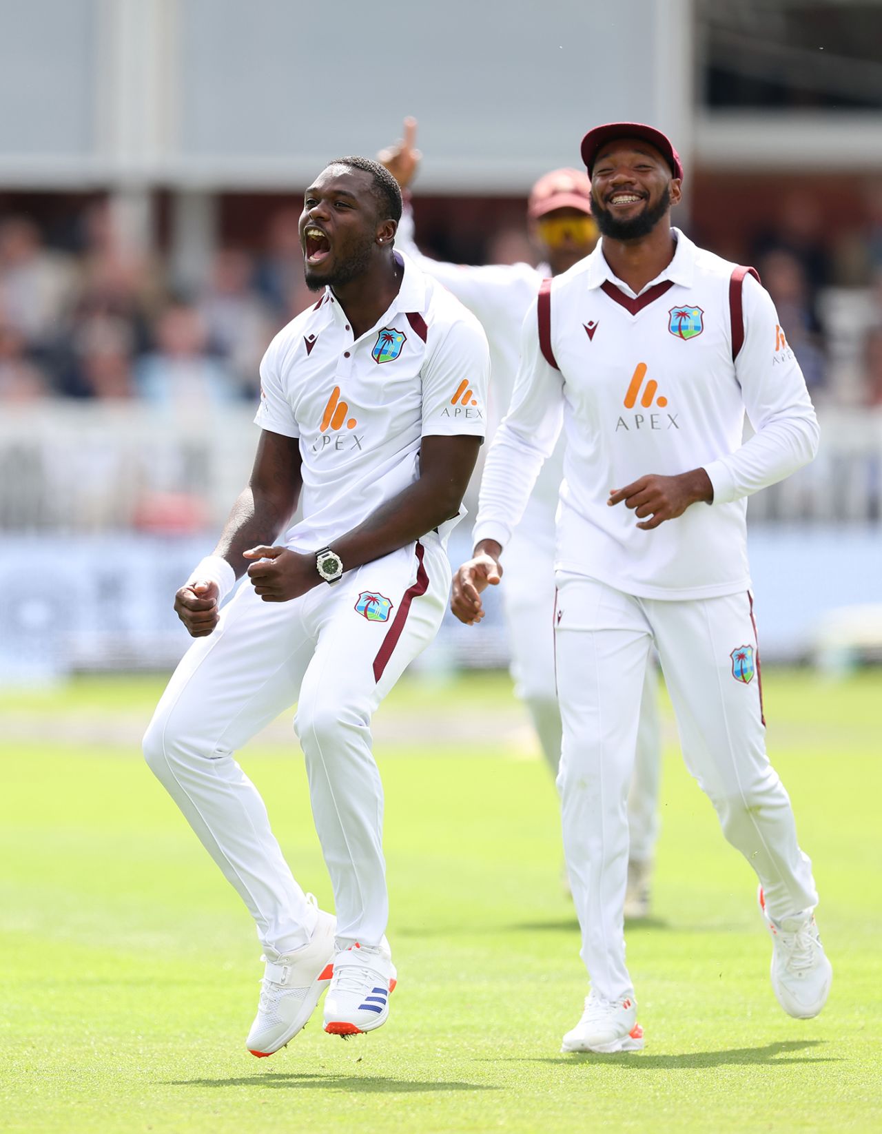 Jayden Seales celebrates after having Ben Duckett caught behind, England vs West Indies, 1st Men's Test, Lord's, 1st day, July 10, 2024