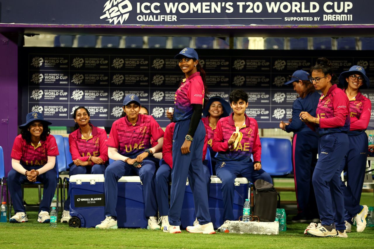The UAE women's team is all smiles in the dugout, UAE vs Sri Lanka, 2nd semi-final, Women's T20 World Cup Qualifier, Abu Dhabi, May 05, 2024