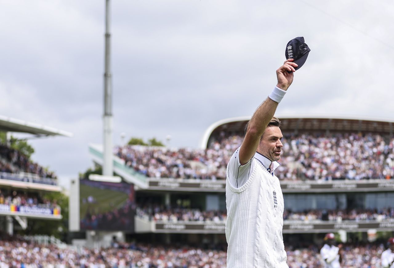 James Anderson salutes the Lord's crowd, England vs West Indies, 1st Men's Test, Lord's, 3rd day, July 12, 2024