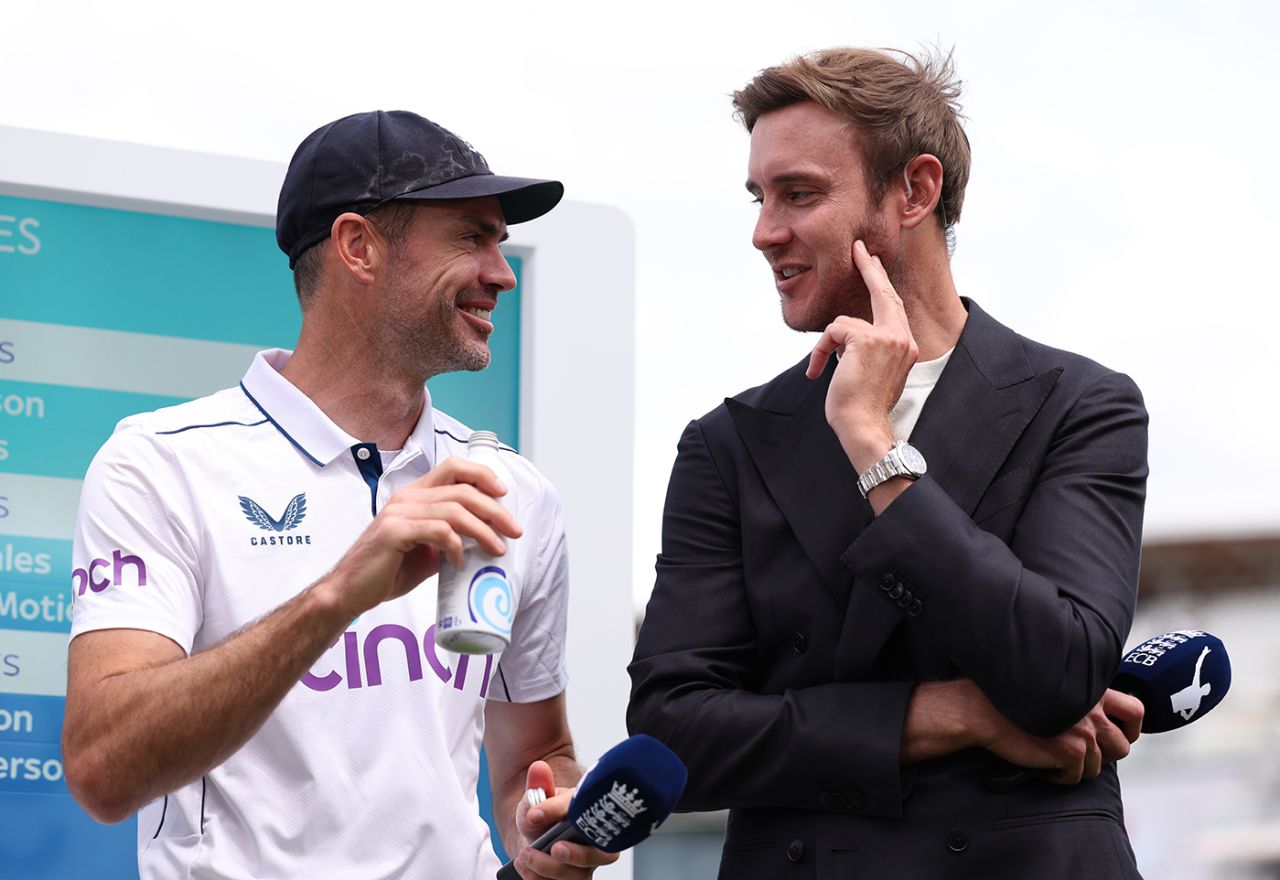 James Anderson shares a light moment with Stuart Broad, England vs West Indies, 1st Men's Test, Lord's, 3rd day, July 12, 2024