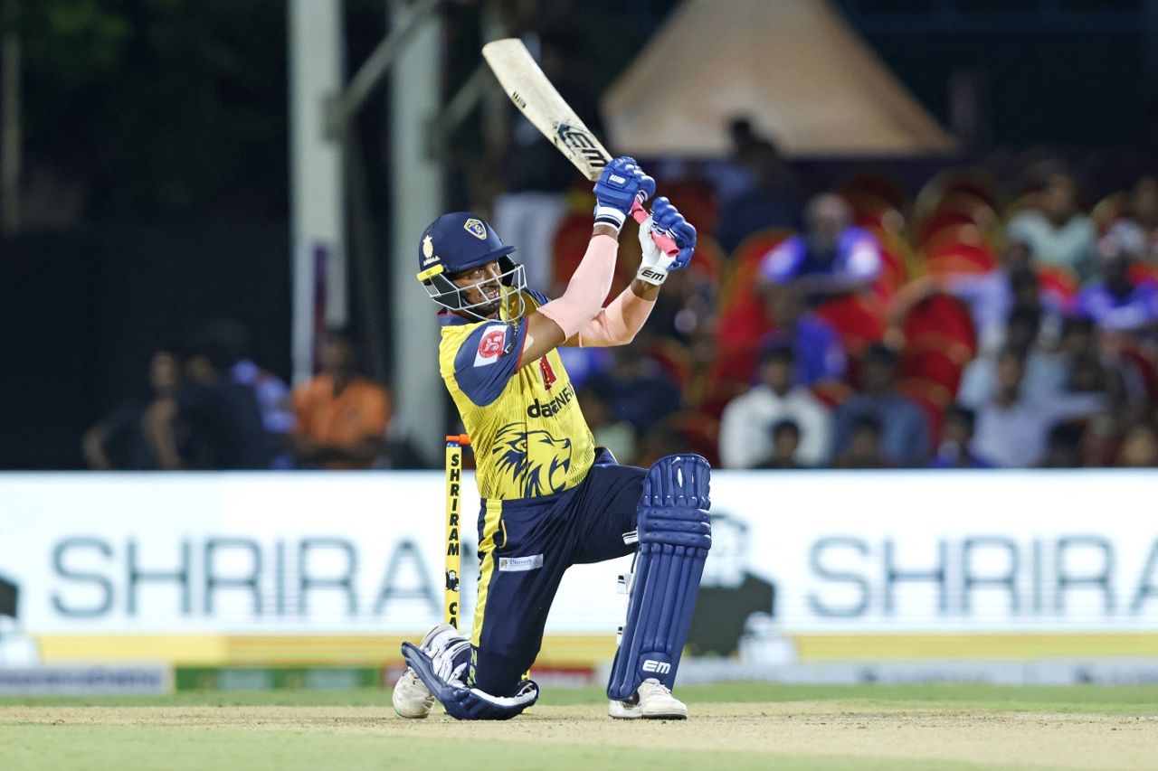KB Arun Karthik hits out, Lyca Kovai Kings vs Nellai Royal Kings, TNPL 2024, Coimbatore, July 13, 2024