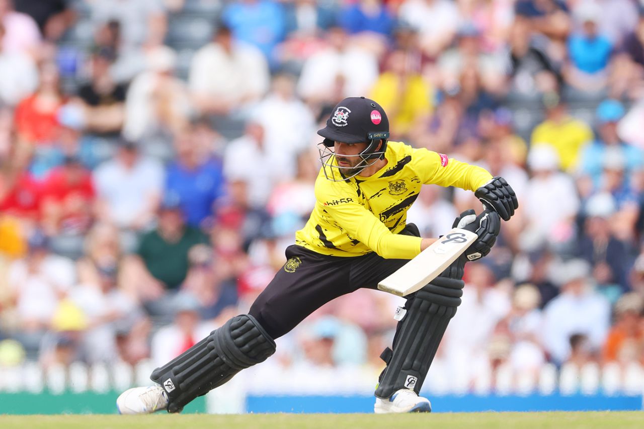 Jack Taylor slices one away through backward point, Gloucestershire vs Glamorgan, Vitality Blast, Cheltenham, July 14, 2024