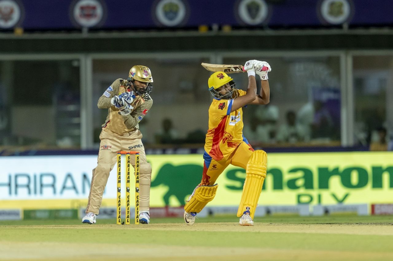 R Ashwin swings for the hills, Chepauk Super Gillies vs Dindigul Dragons, TNPL 2024, Coimbatore, July 14, 2024