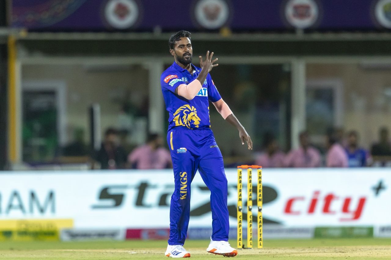 M Mohammed celebrates a wicket, Lyca Kovai Kings vs Trichy Grand Cholas, TNPL 2024, Coimbatore, July 16, 2024