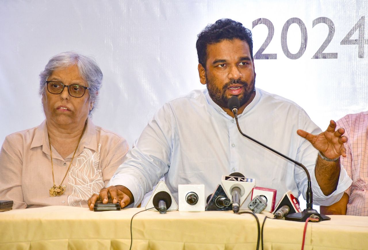 MCA secretary Ajinkya Naik and Diana Edulji address the media, Mumbai, July 17, 2024