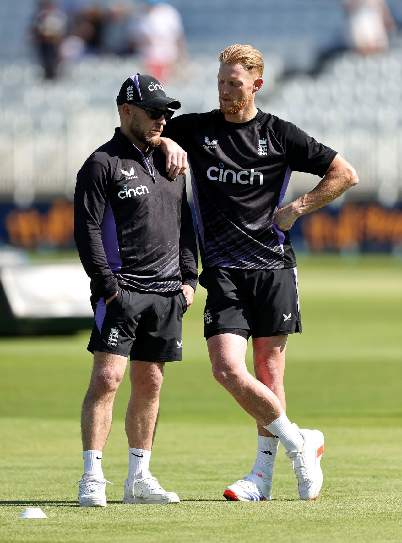 Ben Stokes and Brendon McCullum chat before the start of the Trent Bridge Test, England vs West Indies, 2nd Test, Trent Bridge, 1st day, July 18, 2024