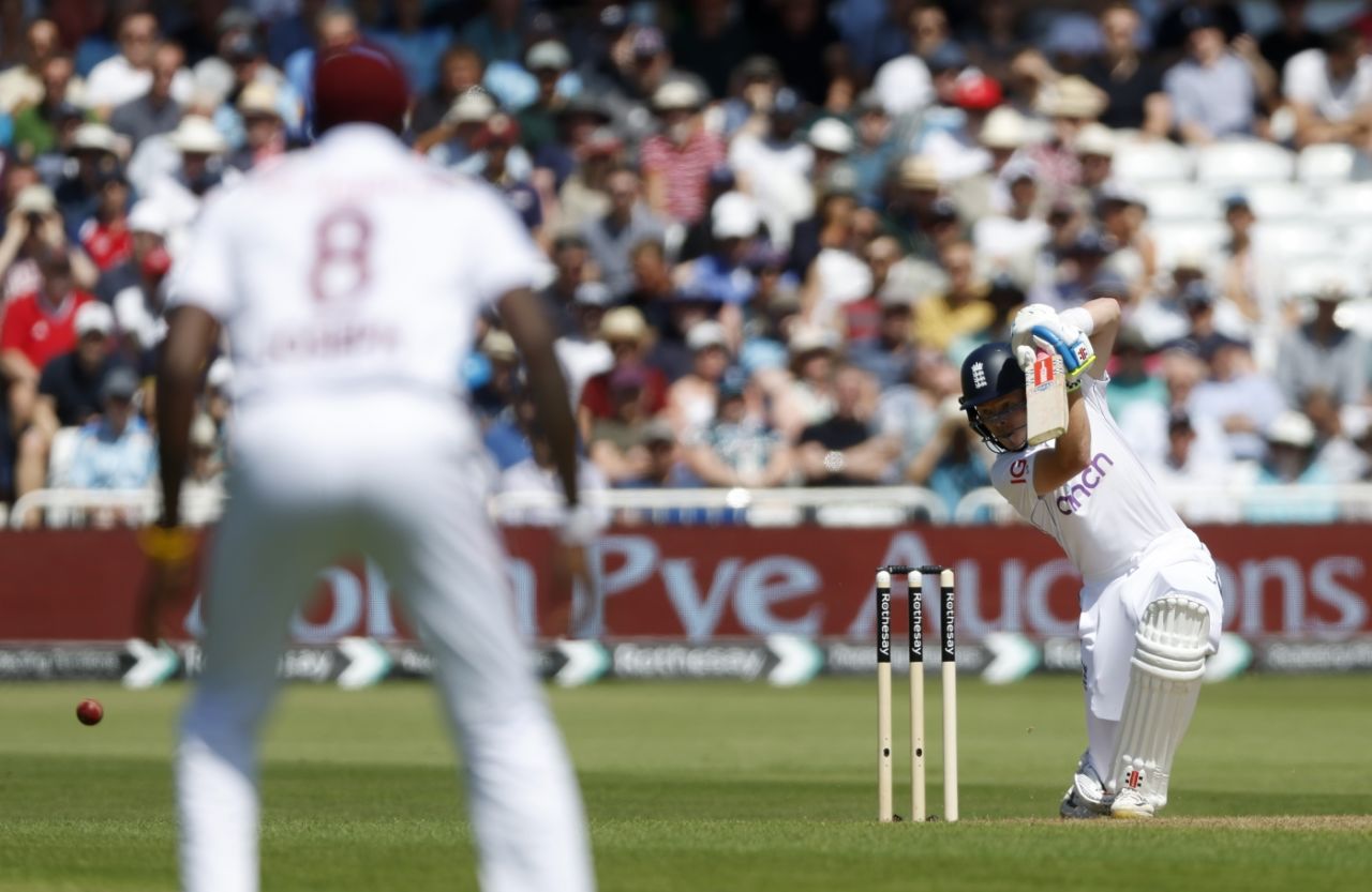 Ollie Pope leans into a cover drive, England vs West Indies, 2nd Men's Test, Trent Bridge, 1st day, July 18, 2024