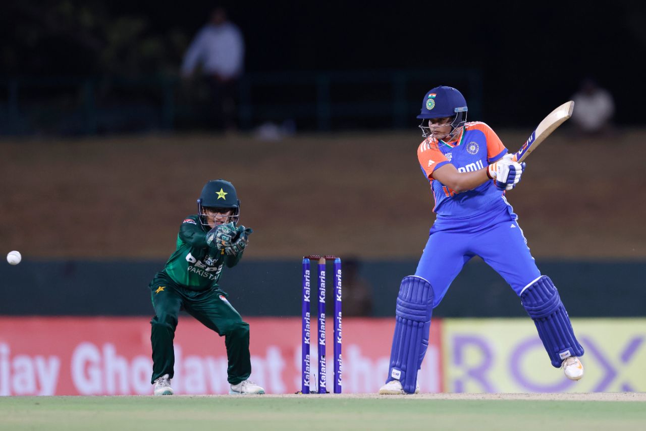 Shafali Verma flays one away on her way to 40 off 29, India vs Pakistan, Women's Asia Cup 2024, Group A, Dambulla, July 19, 2024