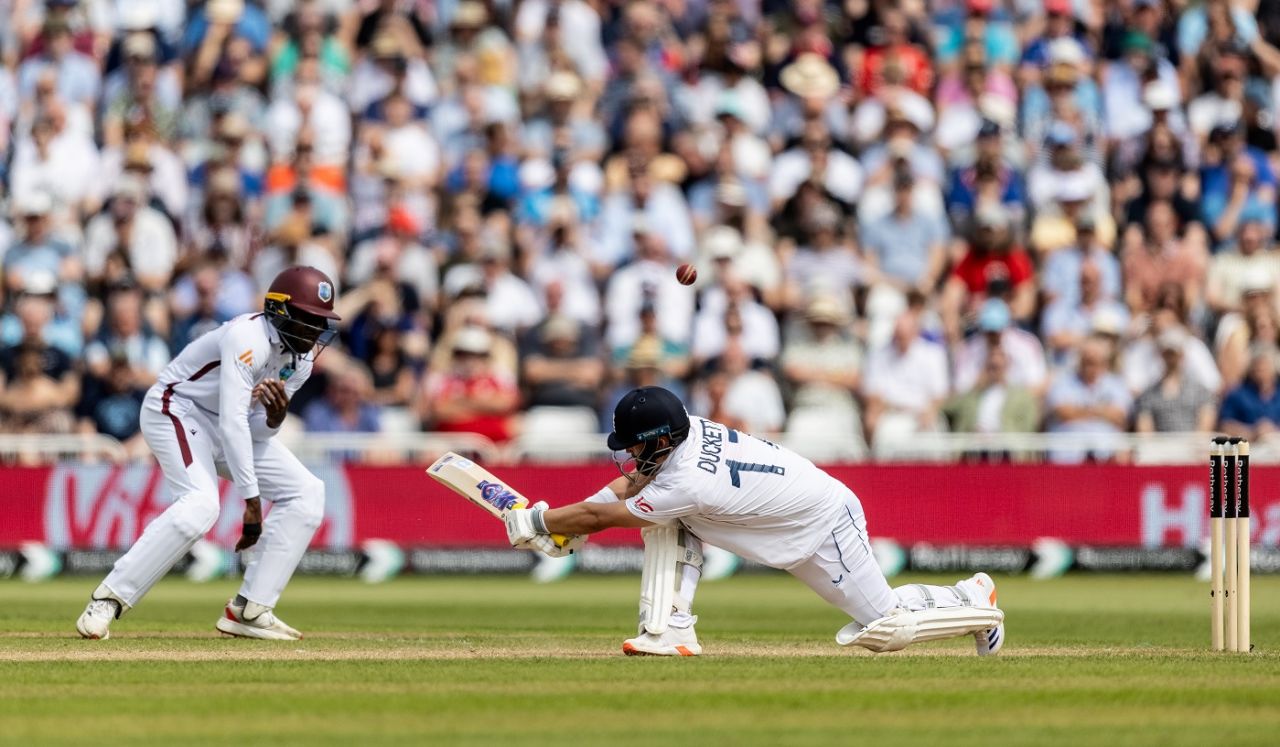 Three successive sweeps took Ben Duckett to fifty, England vs West Indies, 2nd Men's Test, Trent Bridge, 3rd day, July 20, 2024
