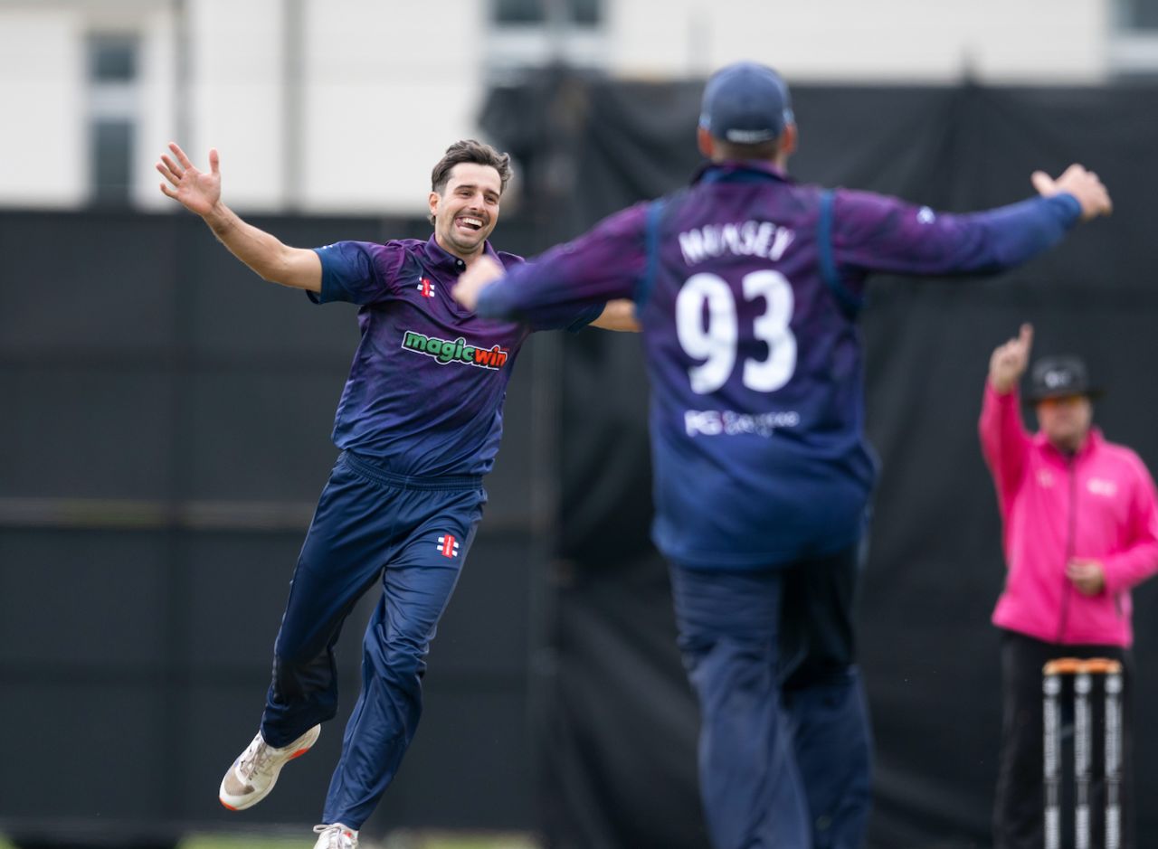 Charlie Cassell's 7 for 21 were the best figures on ODI debut, Scotland vs Oman, Cricket World Cup League 2, Dundee, July 22, 2024