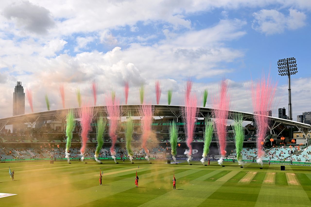 Fireworks greet the opening match of the 2024 edition, Oval Invincibles vs Birmingham Phoenix, Women's Hundred, Kia Oval, July 23, 2024