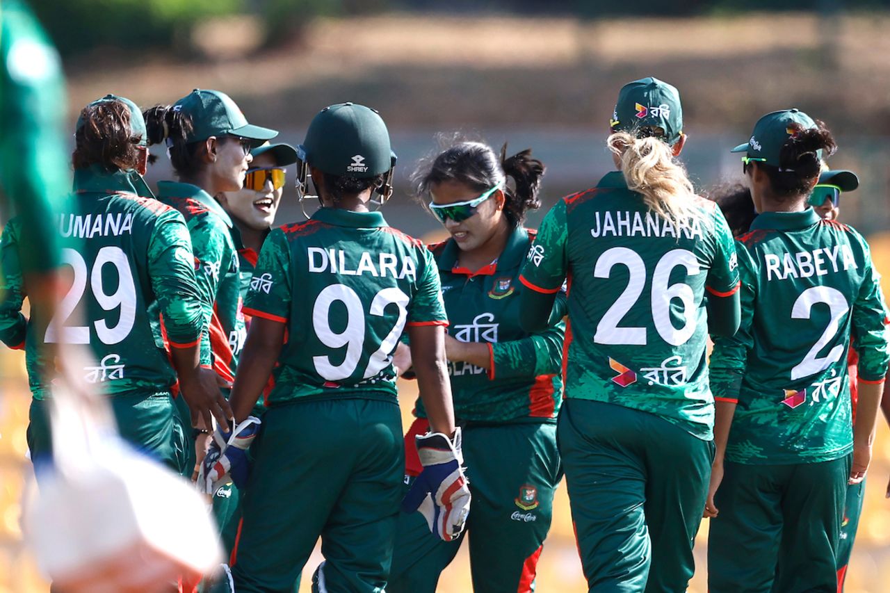 Bangladesh struck twice inside the powerplay with Nahida Akter picking up one, Bangladesh vs Malaysia, Women's Asia Cup 2024, Dambulla, July 24, 2024