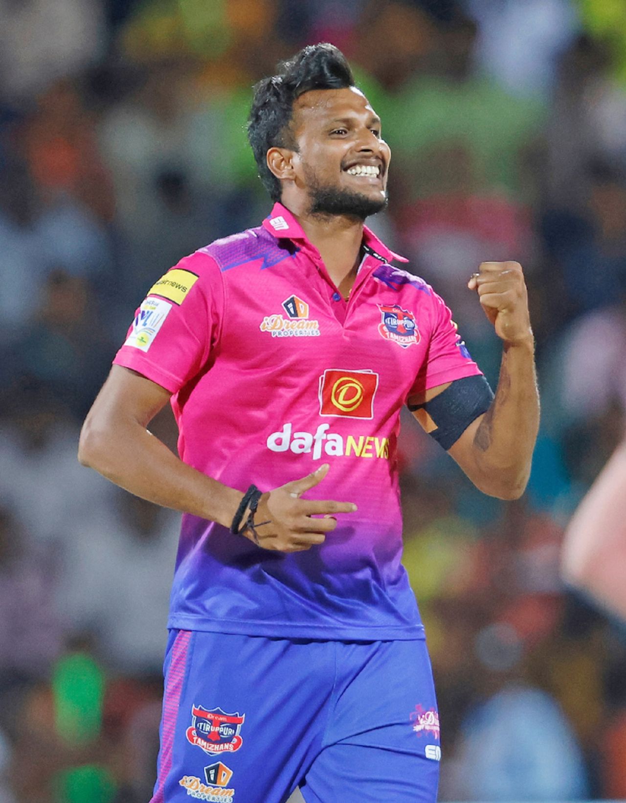 T Natarajan is all smiles after taking a wicket, Nellai Royal Kings vs IDream Tiruppur Tamizhans, Tirunelveli, TNPL 2024, July 24, 2024