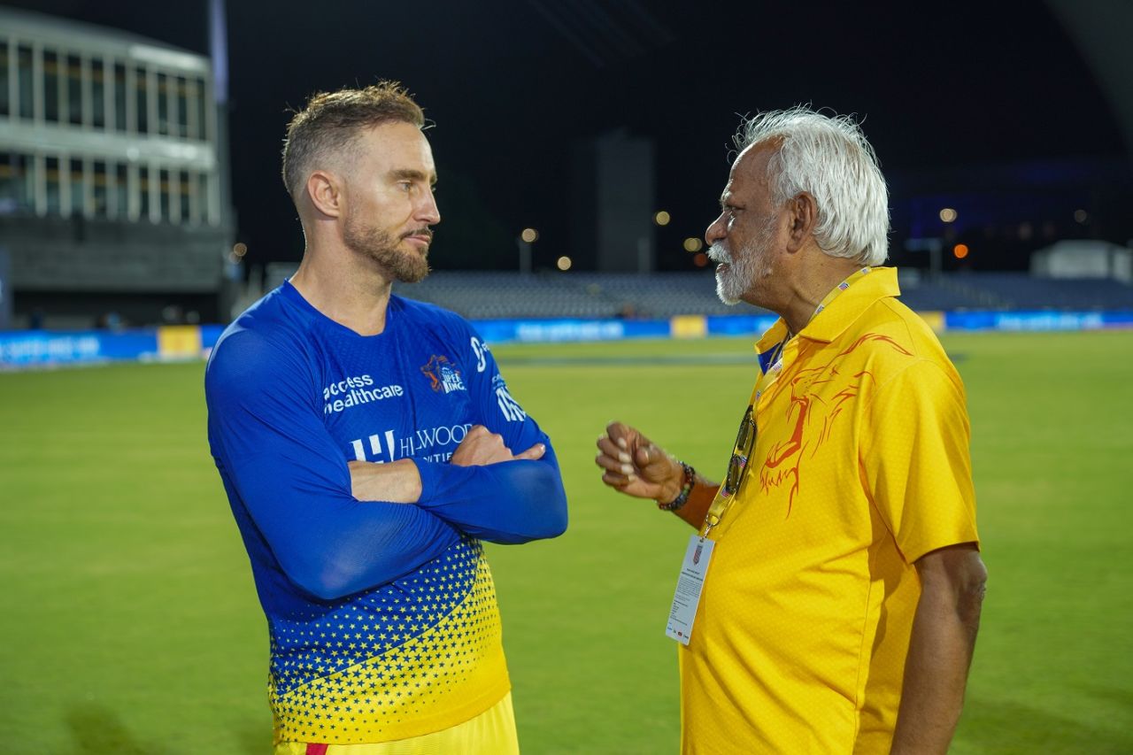 Faf du Plessis chats with Kasi Viswanathan, MI New York vs Texas Super Kings, Eliminator, Major League Cricket, Dallas, July 24, 2024