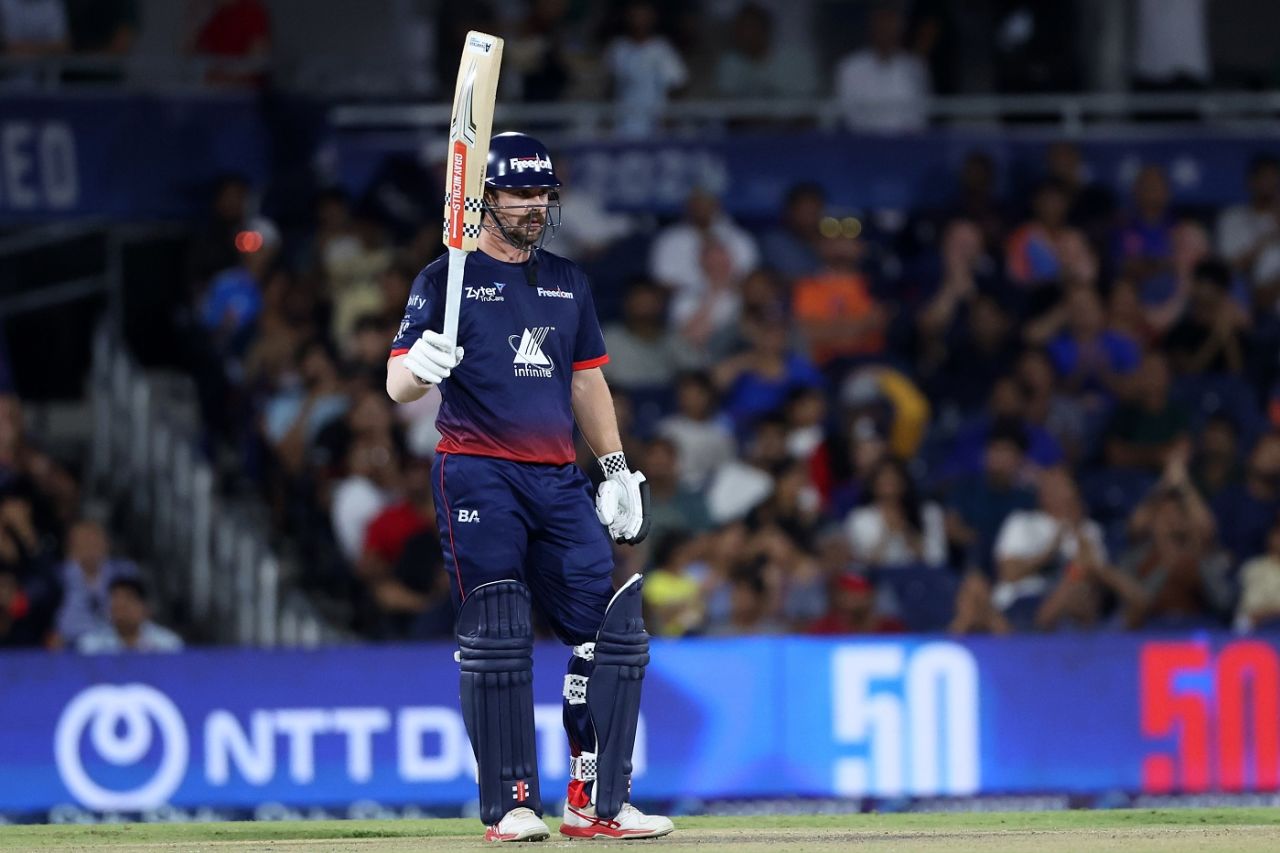 Travis Head celebrates his fifth consecutive half-century, San Francisco Unicorns vs Washington Freedom, Qualifier, Major League Cricket, Dallas, July 25, 2024