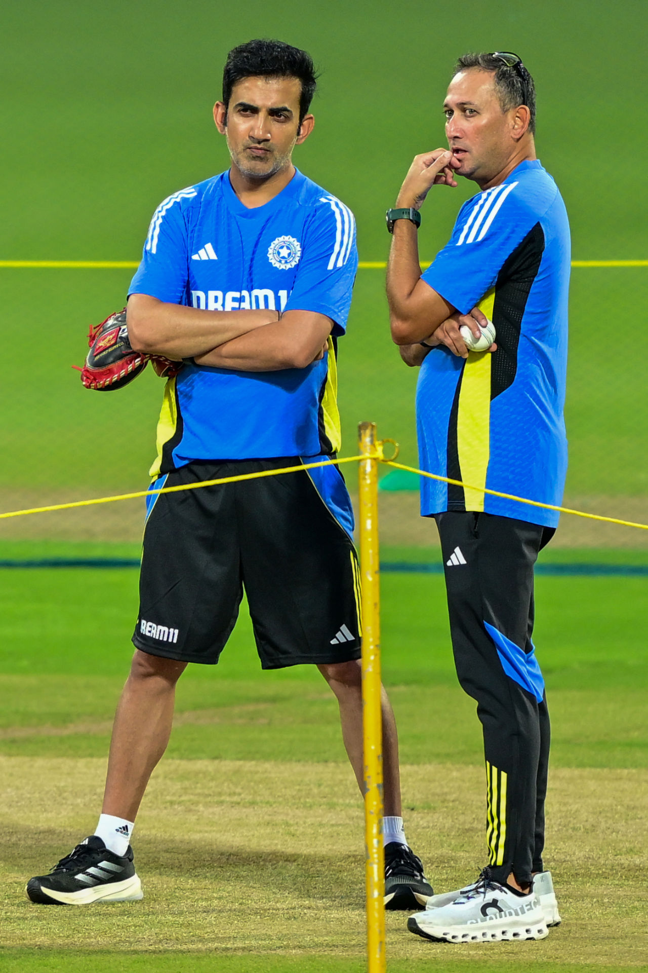 India's new head coach Gautam Gambhir chats with chief selector Ajit Agarkar, Pallekele, July 25, 2024