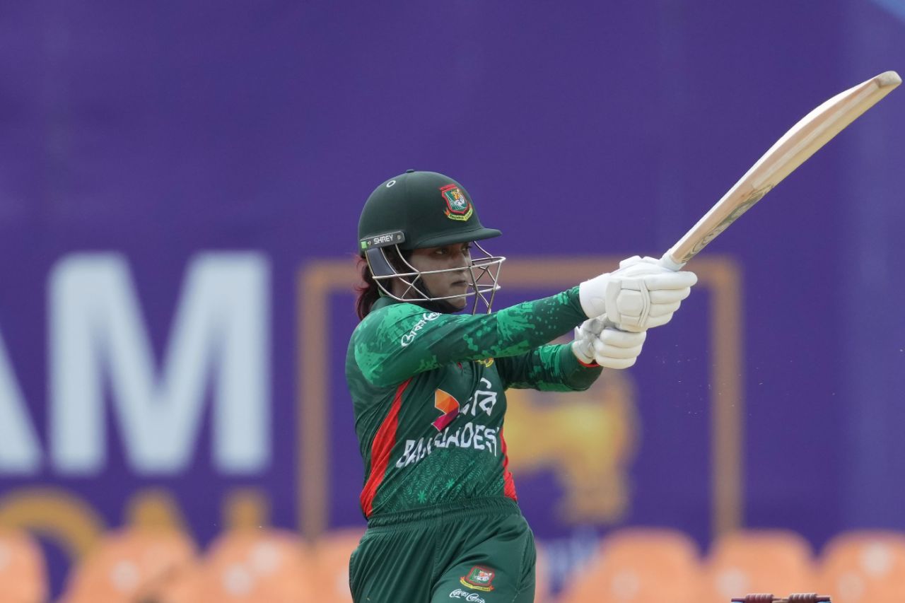 Bangladesh captain Nigar Sultana dismisses the ball from her presence, India vs Bangladesh, Women's Asia Cup 2024, semi-final, Dambulla, July 26, 2024