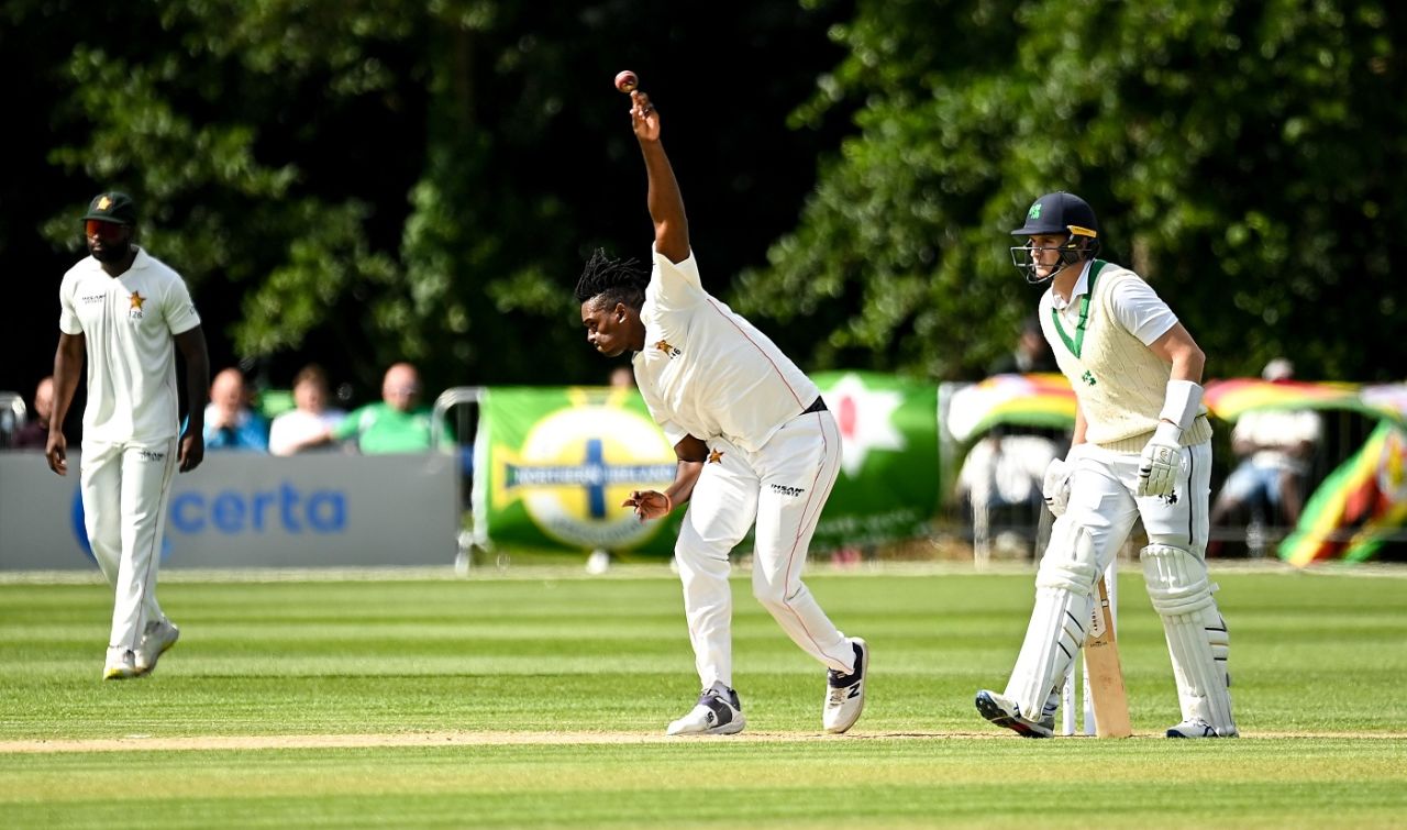 Richard Ngarava shared the new ball, Ireland vs Zimbabwe, Only Test, Belfast, day two, July 26, 2024