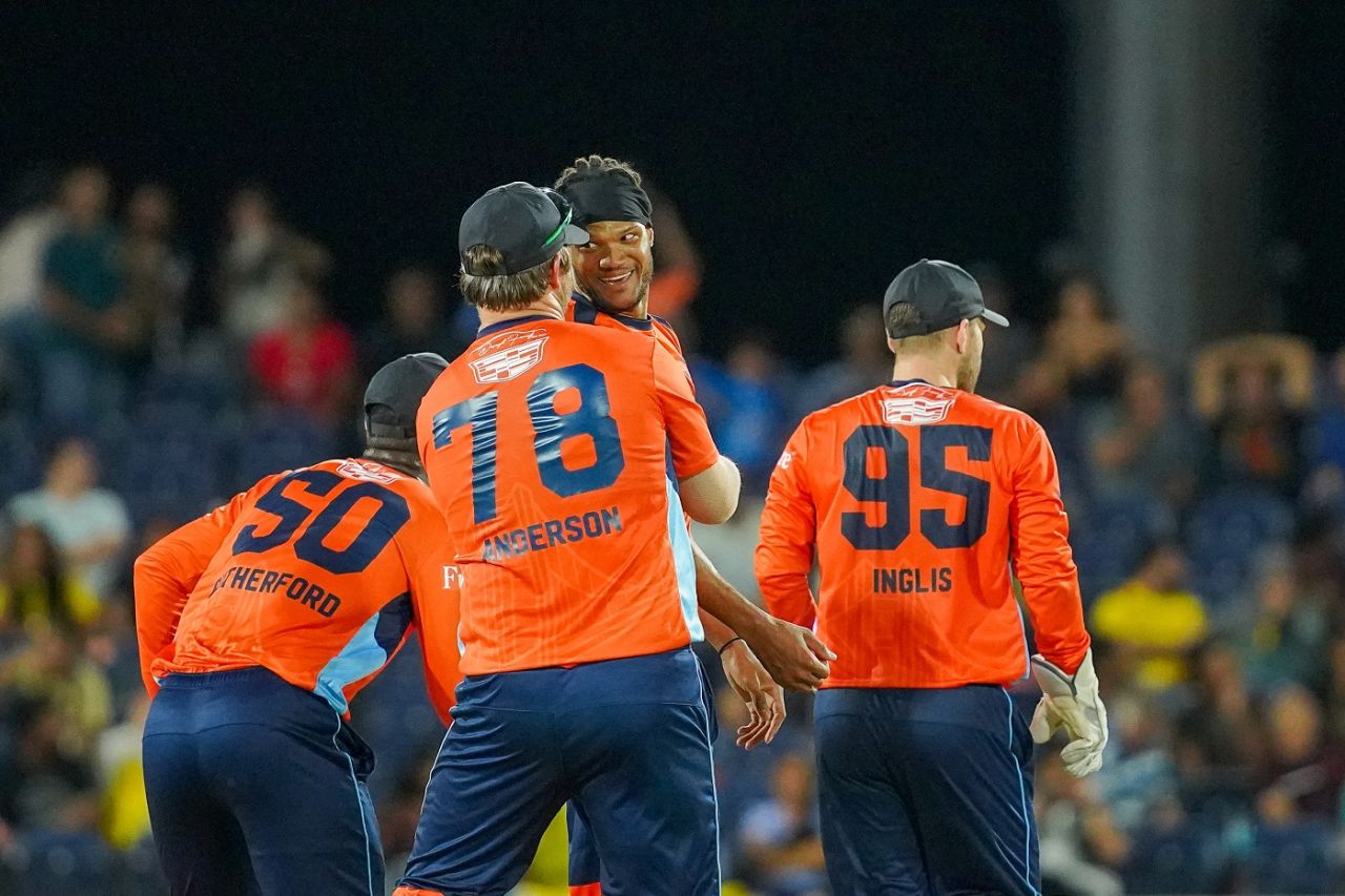 Juanoy Drysdale got the wickets of Aaron Hardie and Marcus Stoinis, Texas Super Kings vs San Francisco Unicorns, Challenger, Major League Cricket, Dallas, July 26, 2024