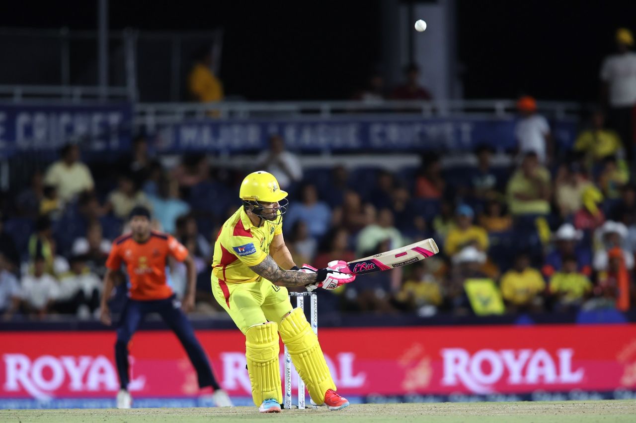 Faf du Plessis finished his campaign with a 22-ball 45, Texas Super Kings vs San Francisco Unicorns, Challenger, Major League Cricket, Dallas, July 26, 2024