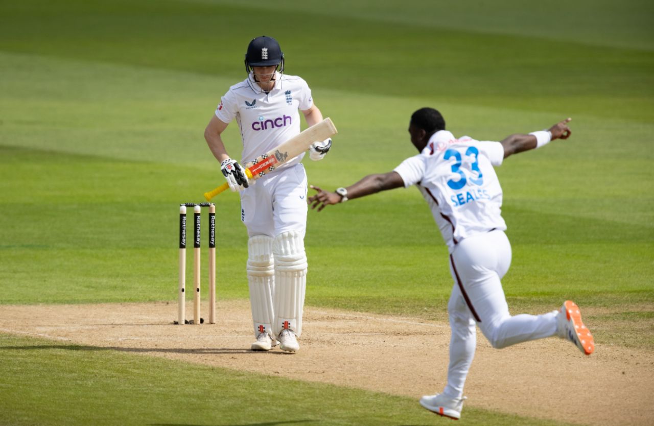 Jayden Seales found Harry Brook's outside edge to deepen England's problems, England vs West Indies, 3rd Men's Test, Edgbaston, 2nd day, July 27, 2024
