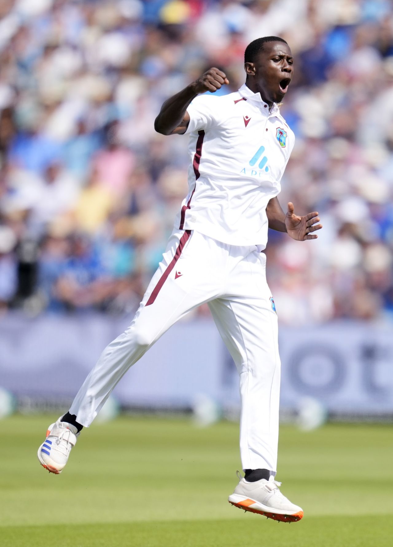 Shamar Joseph is thrilled after dismissing Ollie Pope, England vs West Indies, 3rd Men's Test, Edgbaston, 2nd day, July 27, 2024