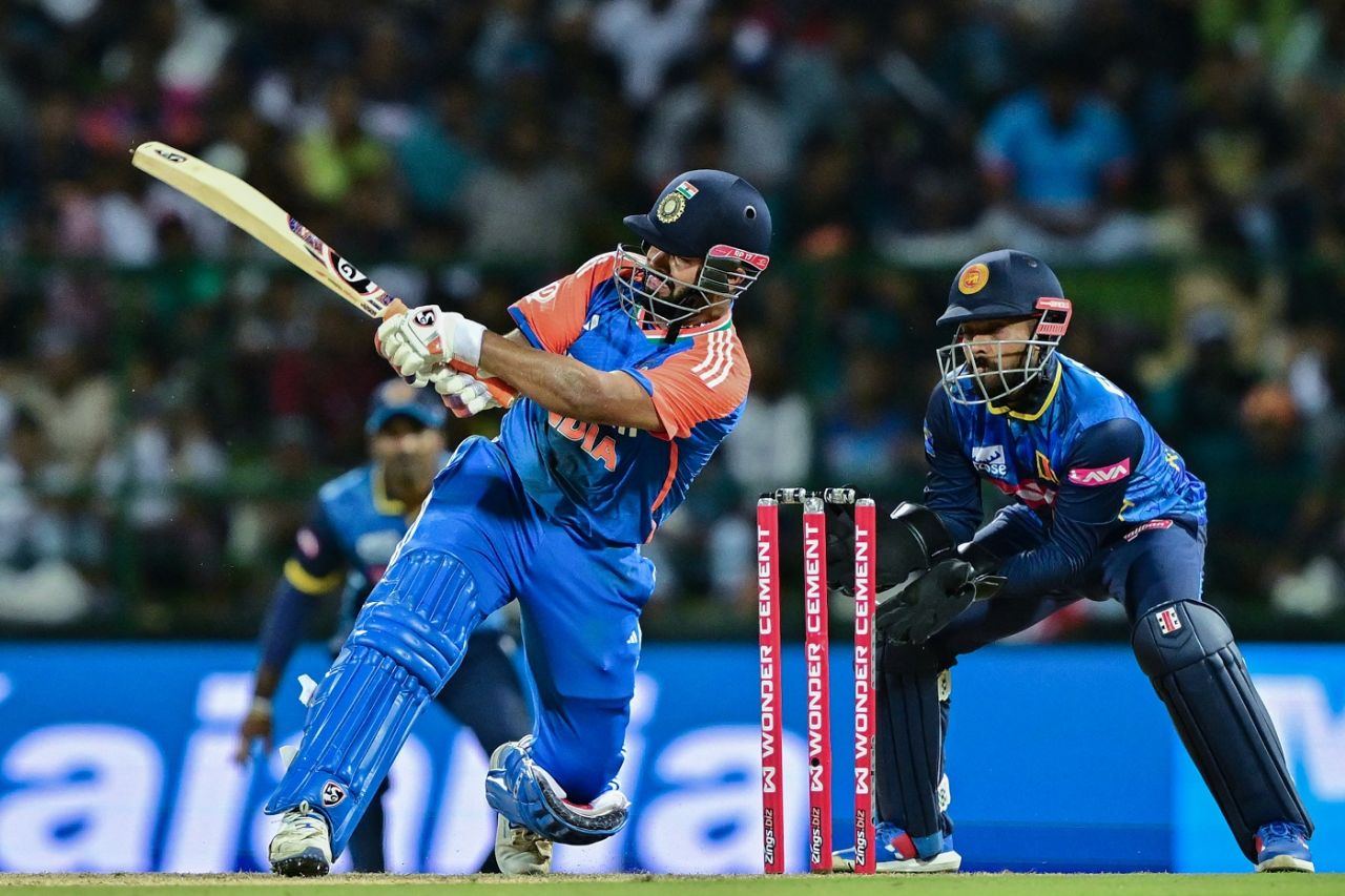 Rishabh Pant scored 49 off 33 after a slow start, Sri Lanka vs India, 1st T20I, Pallekele, July 27, 2024