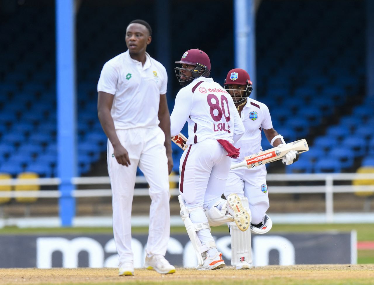 Kraigg Brathwaite and Mikyle Louis saw off Kagiso Rabada's opening spell, West Indies vs South Africa, 1st Test, Port-of-Spain, day 3, August 9, 2024