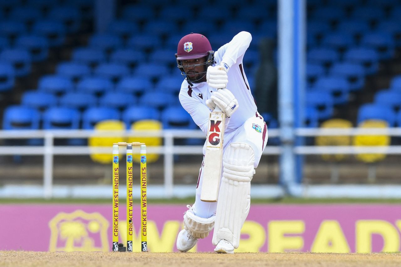 Four of Mikyle Louis' first five boundaries came through cover, West Indies vs South Africa, 1st Test, Port-of-Spain, day 3, August 9, 2024