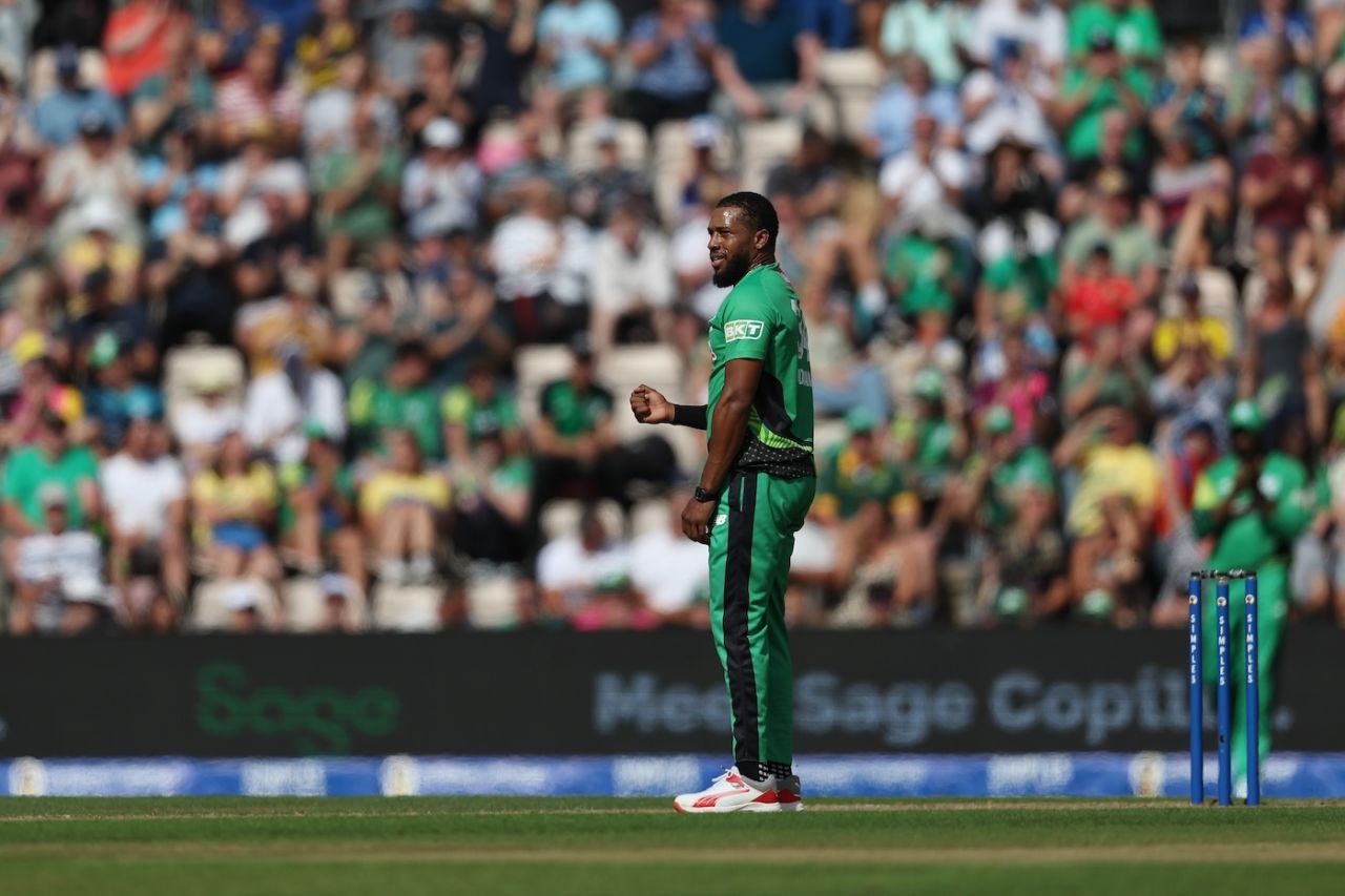 Chris Jordan celebrates a wicket, Southern Brave vs Trent Rockets, The Hundred (men's), Utilita Bowl, August 10, 2024