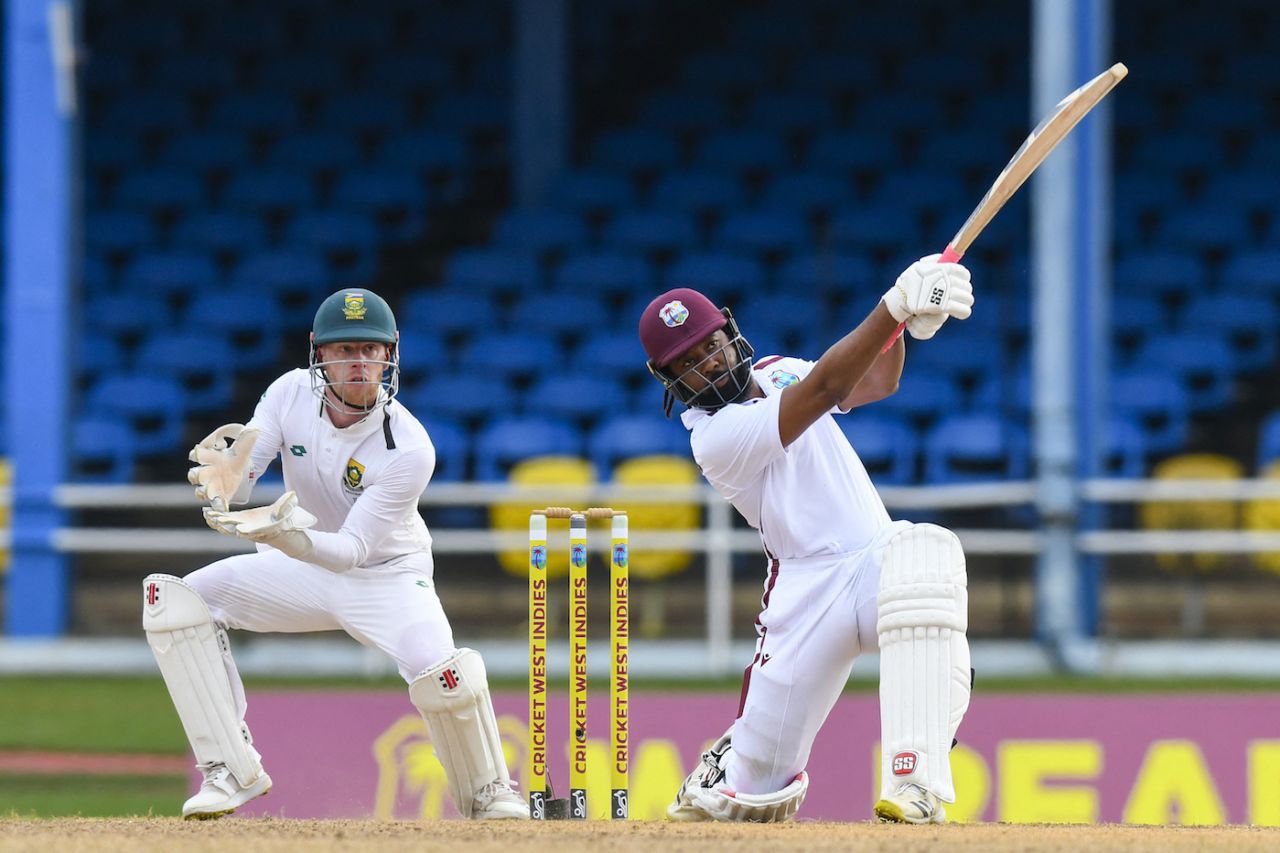 Jomel Warrican made an unbeaten 35 off 32 balls, West Indies vs South Africa, 1st Test, Port-of-Spain, day 4, August 10, 2024